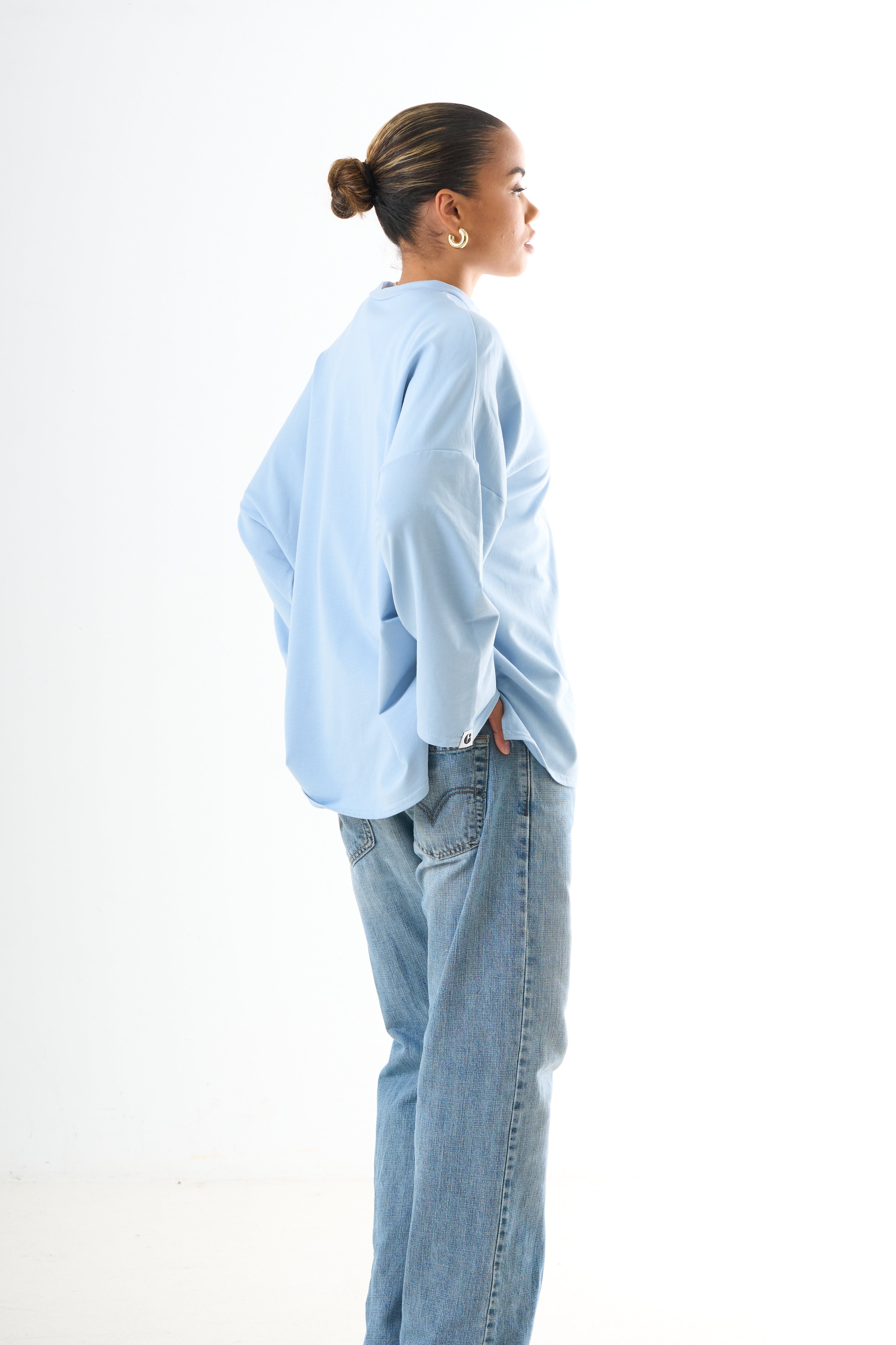 Oversized Long-sleeved T-shirt - Light Blue-1