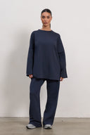 Oversized Long-sleeved T-shirt - Navy