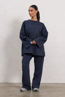 Oversized Long-sleeved T-shirt - Navy