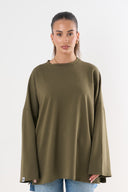 Oversized Long-sleeved T-shirt - Olive