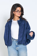 Oversized Suede Bomber Jacket – Navy
