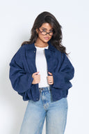 Oversized Suede Bomber Jacket – Navy