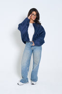 Oversized Suede Bomber Jacket – Navy