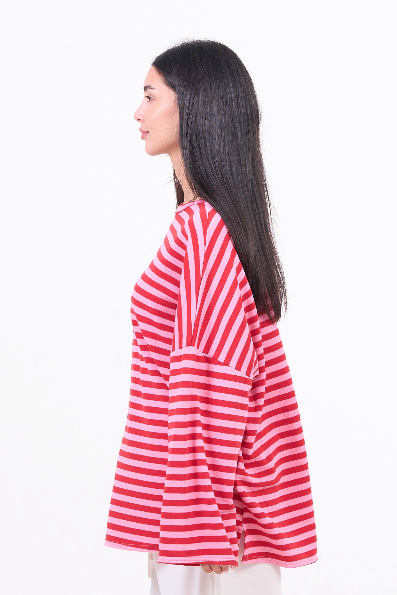 Oversized Long-Sleeved T-shirt - Candy Stripe-5
