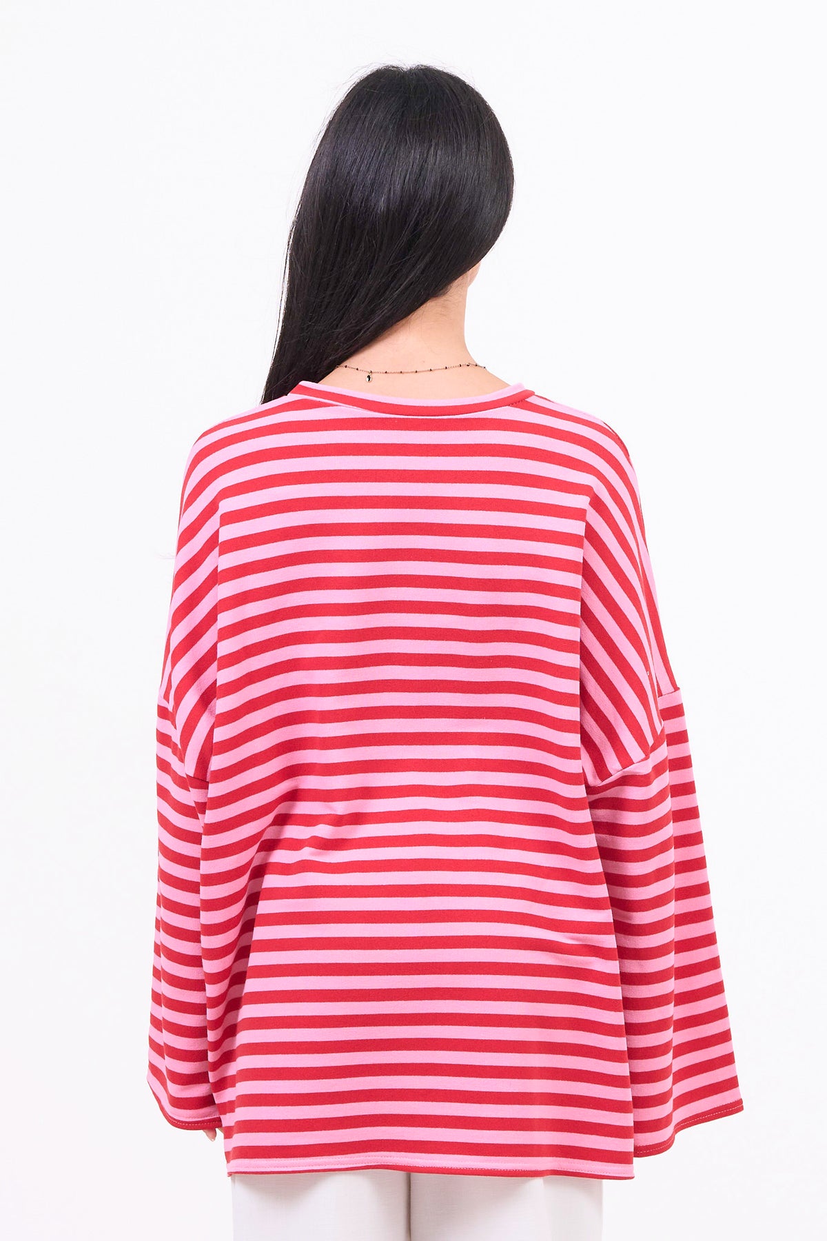 Oversized Long-Sleeved T-shirt - Candy Stripe-6