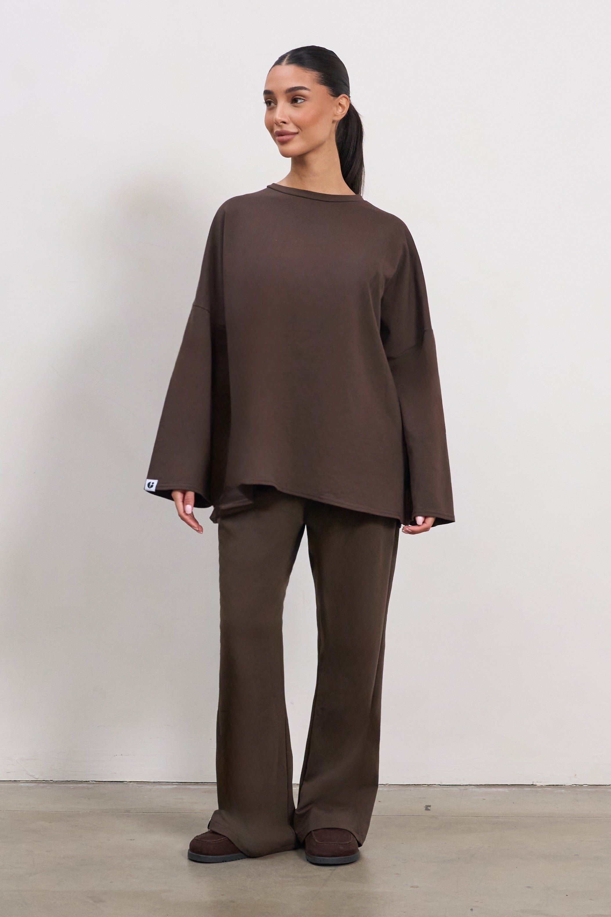 Oversized Langarmshirt - Braun