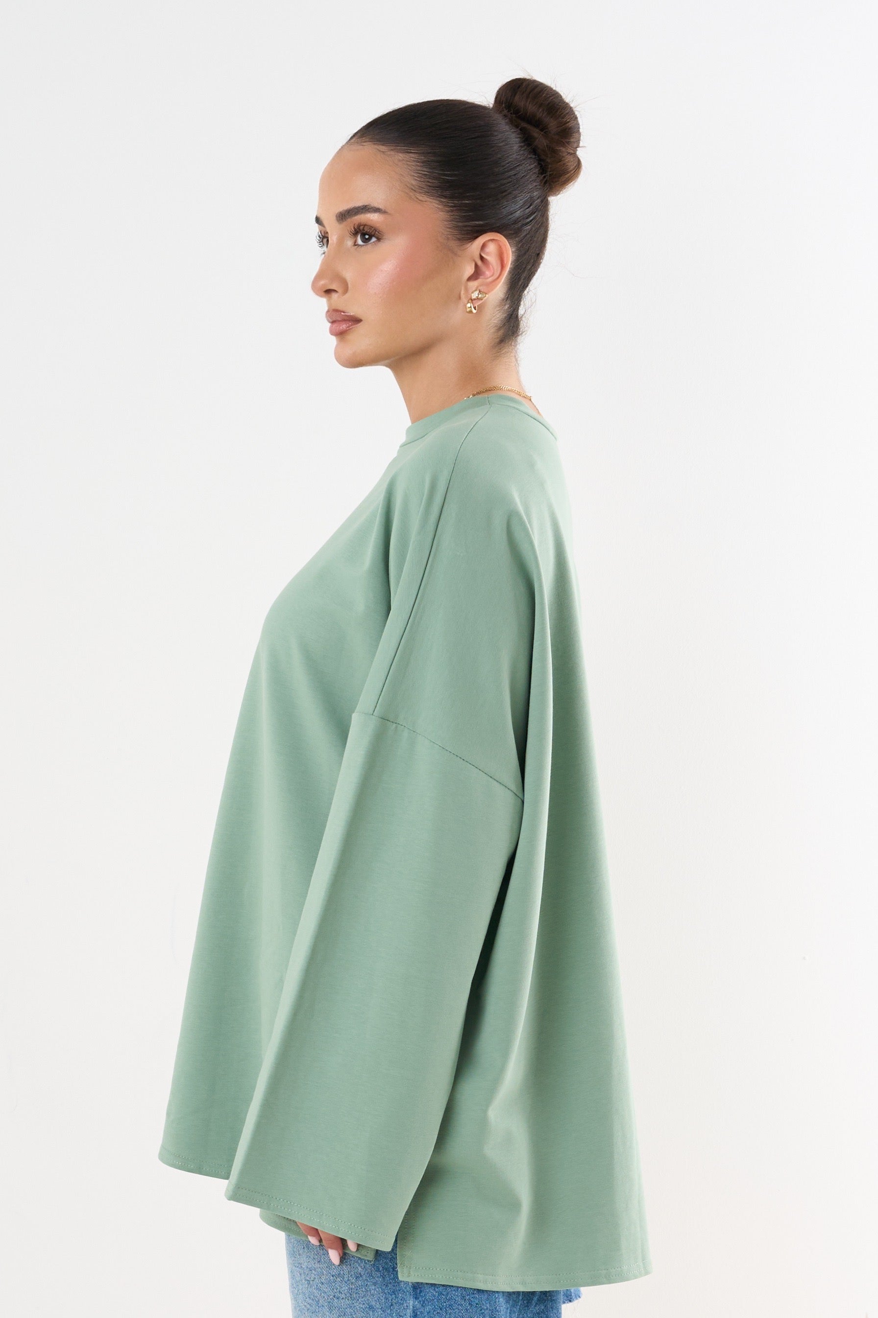 Oversized Long-sleeved T-shirt - Mint-3
