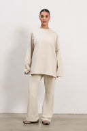 Oversized Long-sleeved T-shirt - Beige
