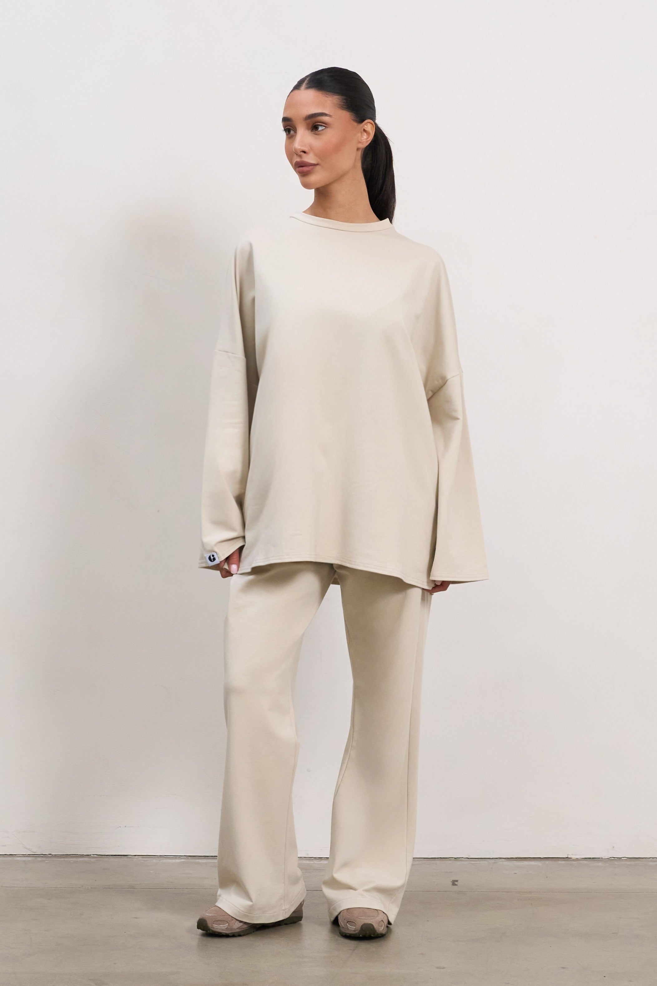 Oversize Langarmshirt - Beige