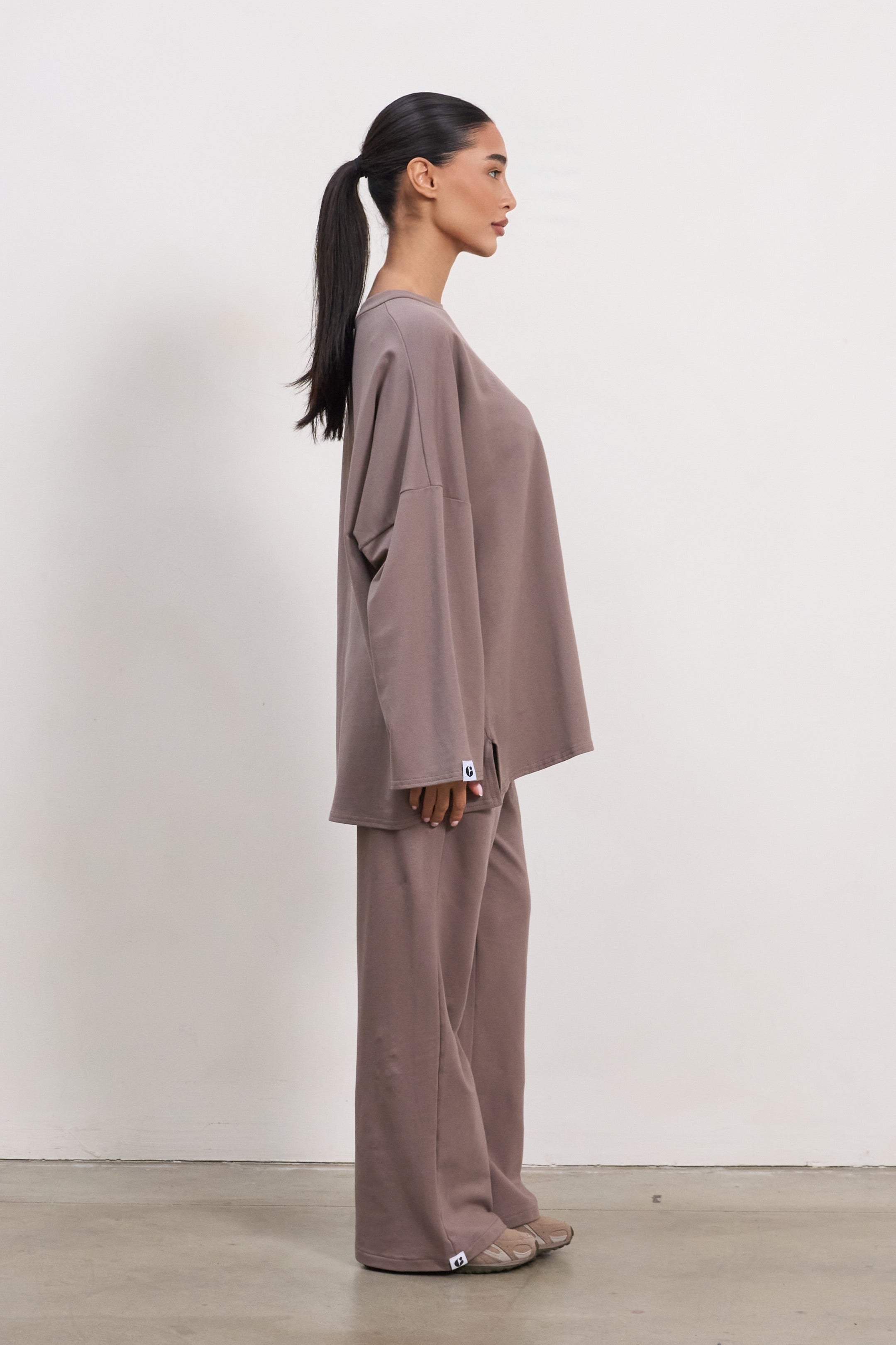 Oversized Langarmshirt – Taupe