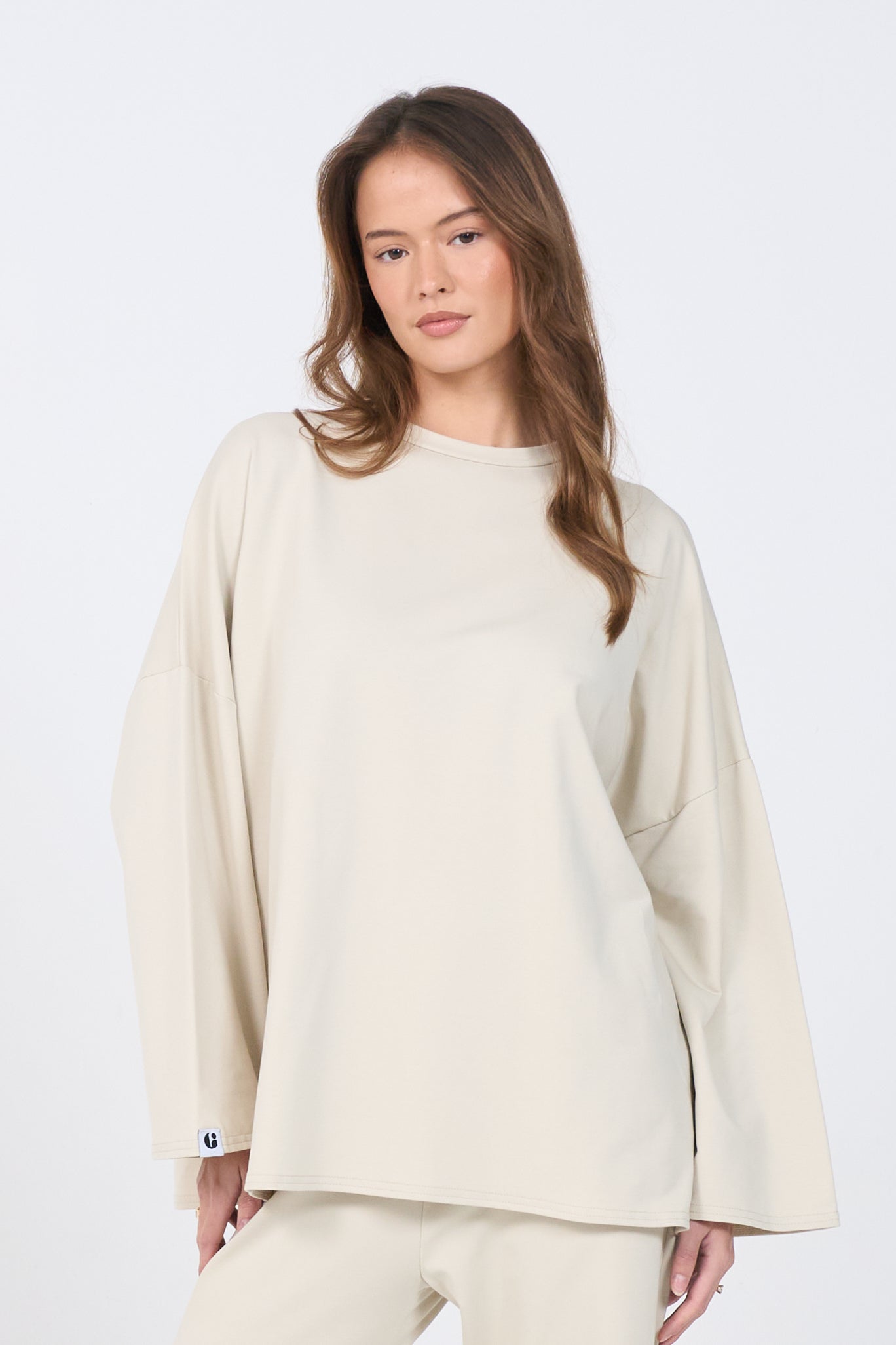 Oversized Long-sleeved T-shirt - Beige-5