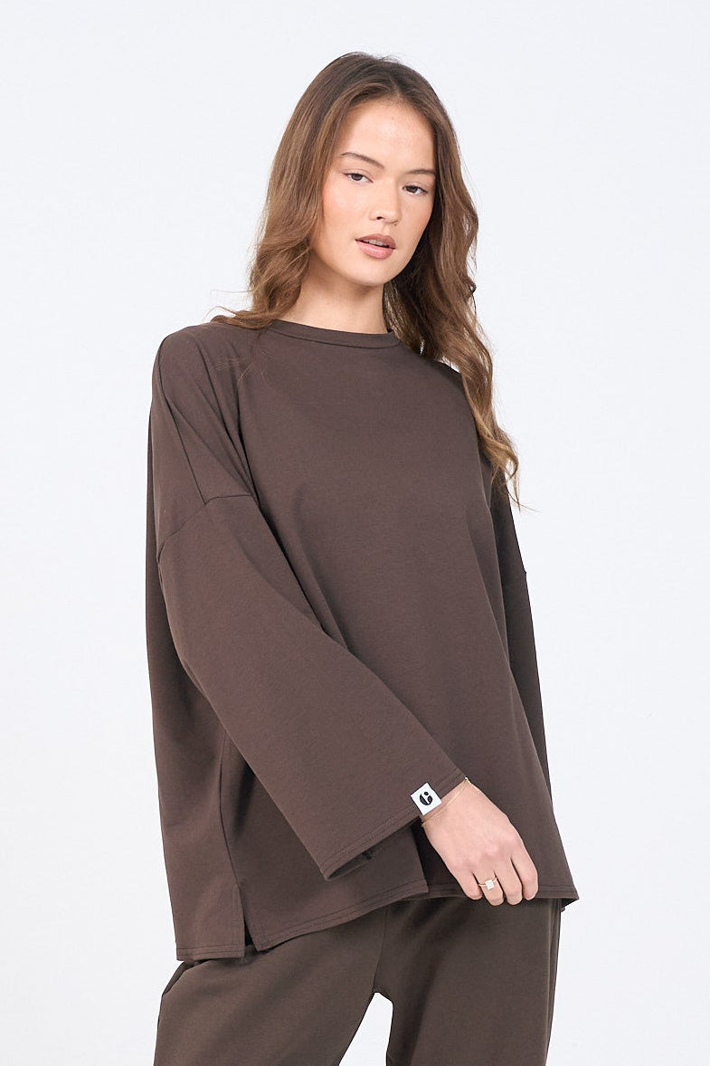 Oversized Langarmshirt - Braun