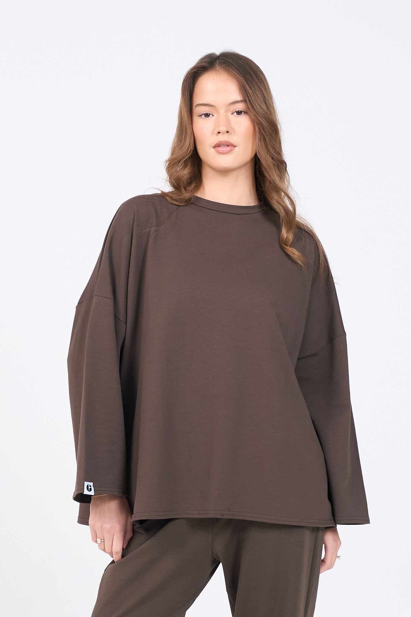 Oversized Langarmshirt - Braun-3
