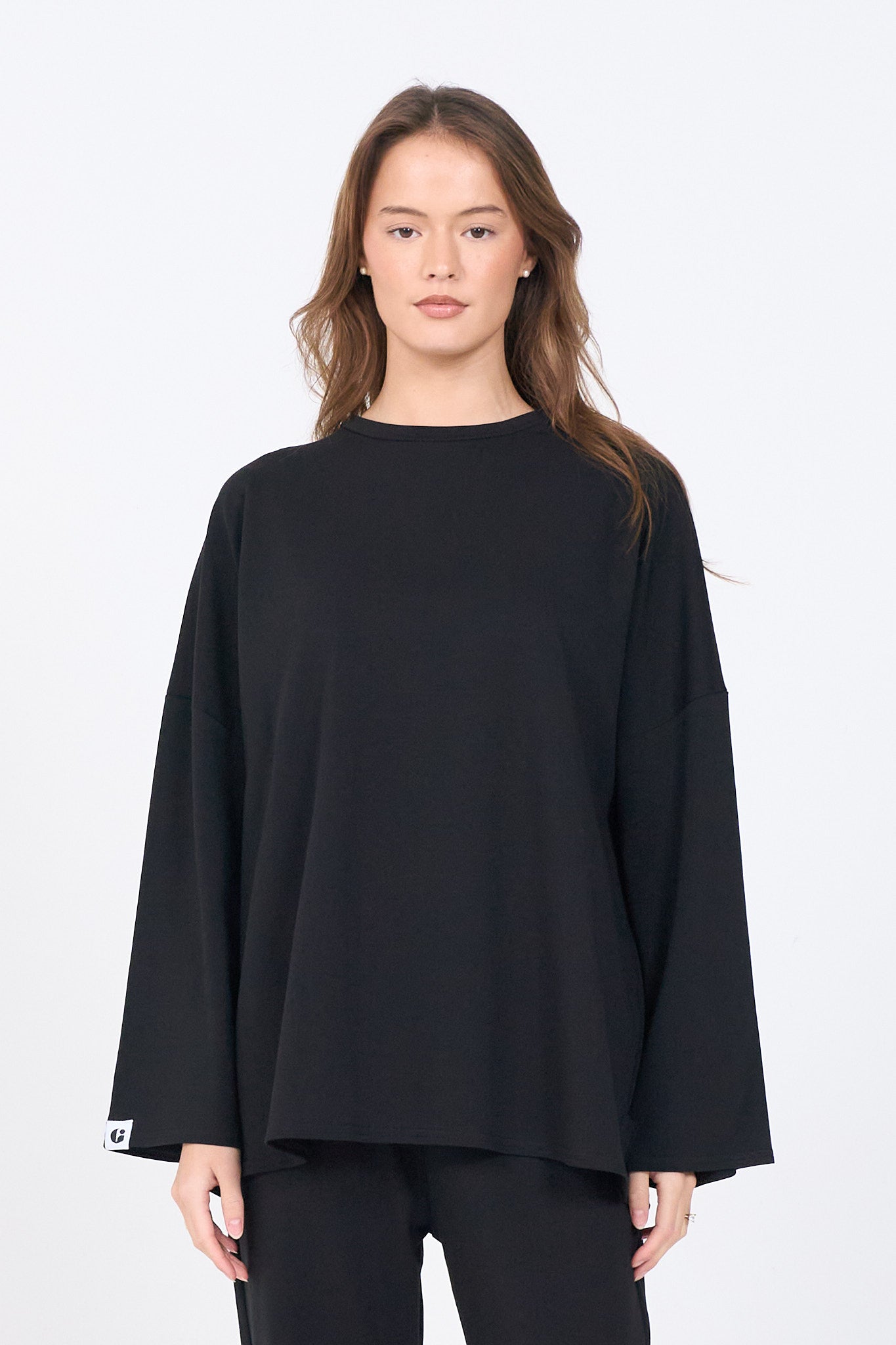 Oversized Langarmshirt – Schwarz