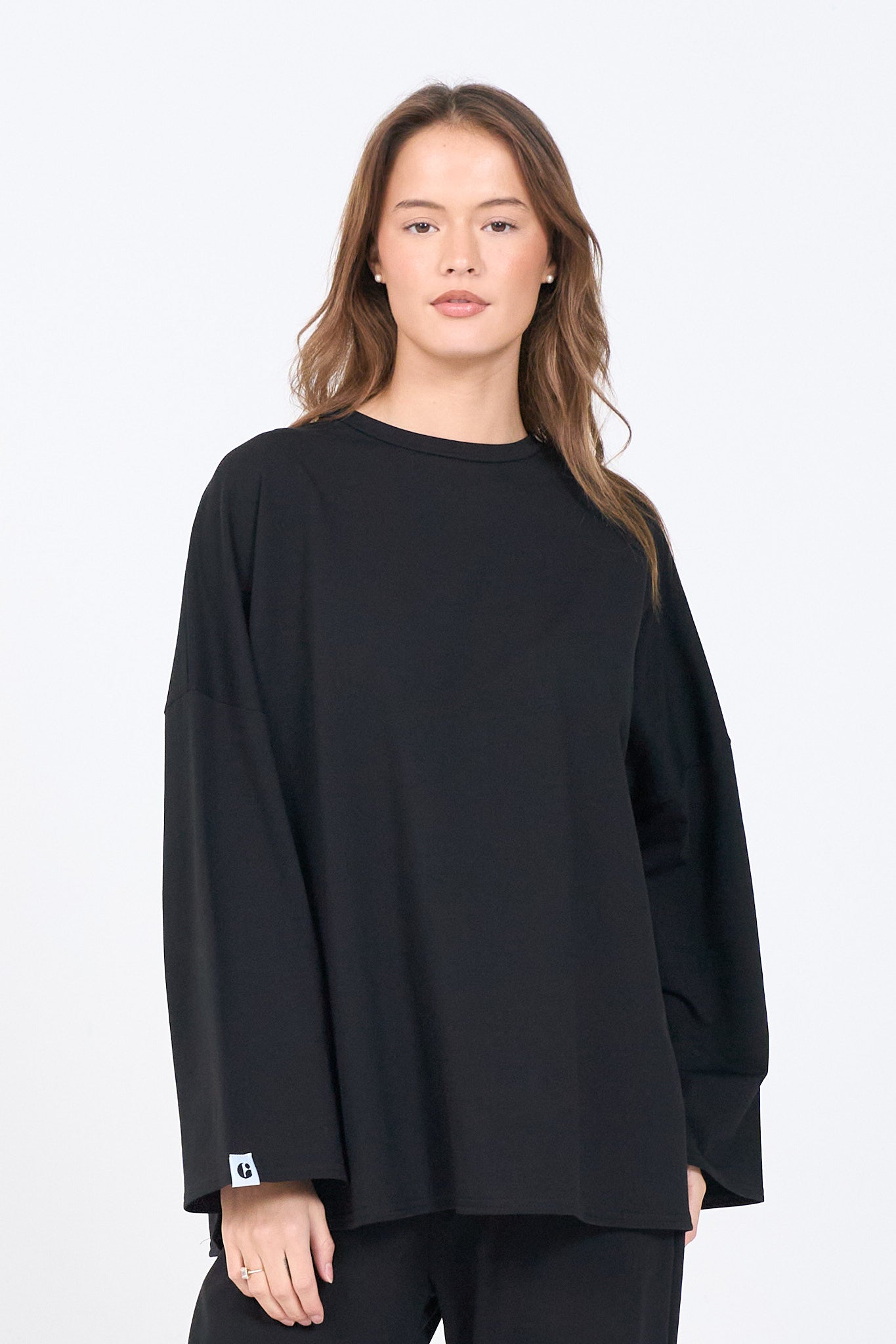 Oversized Long-sleeved T-shirt - Black-4