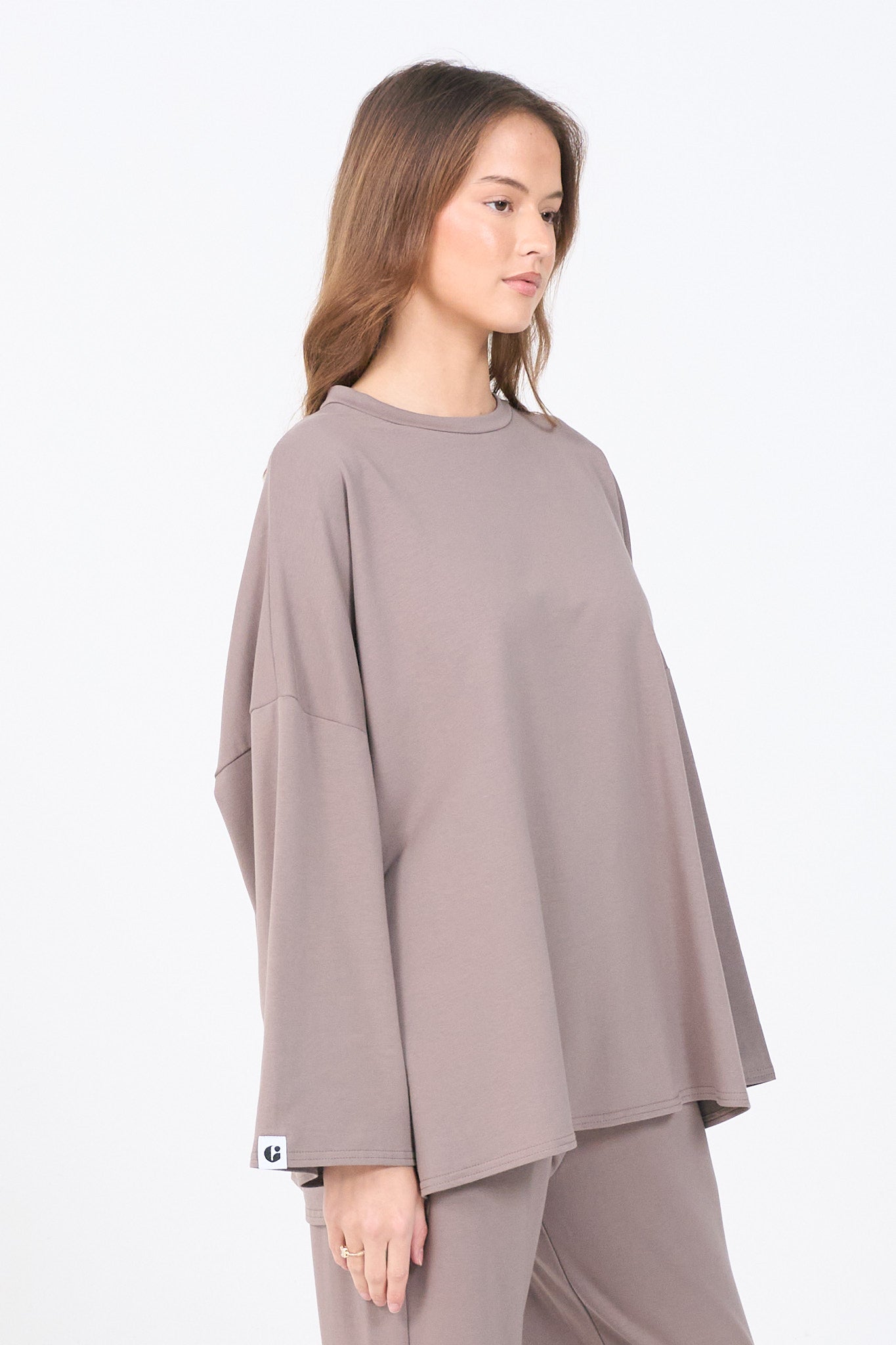 Oversized Long-sleeved T-shirt - Taupe-5