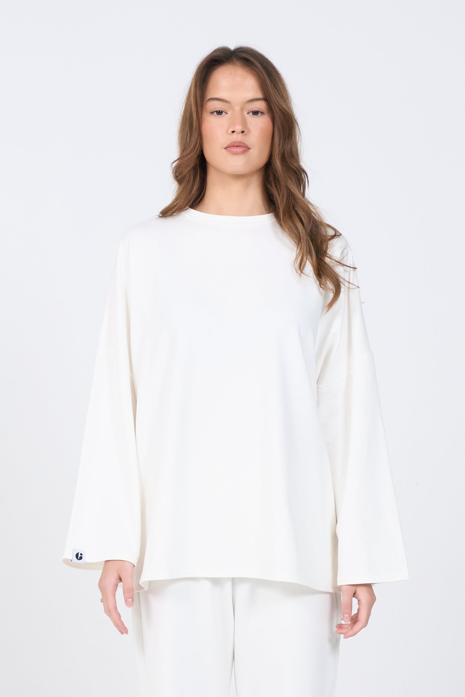Oversized Langarm-T-Shirt – Weiß