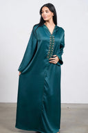 Pearl Line Djellaba Dress – Dark Green