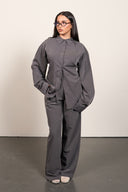 Pinstripe Oversized Blouse – Grey