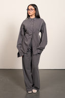Pinstripe Oversized Blouse – Grey