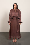Pleated Elegance Maxi Dress - Brown