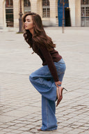 Sculpted Shoulder Knit Cardigan - Brown