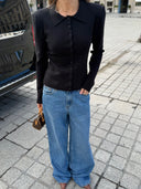 Sculpted Shoulder Knit Cardigan - Black