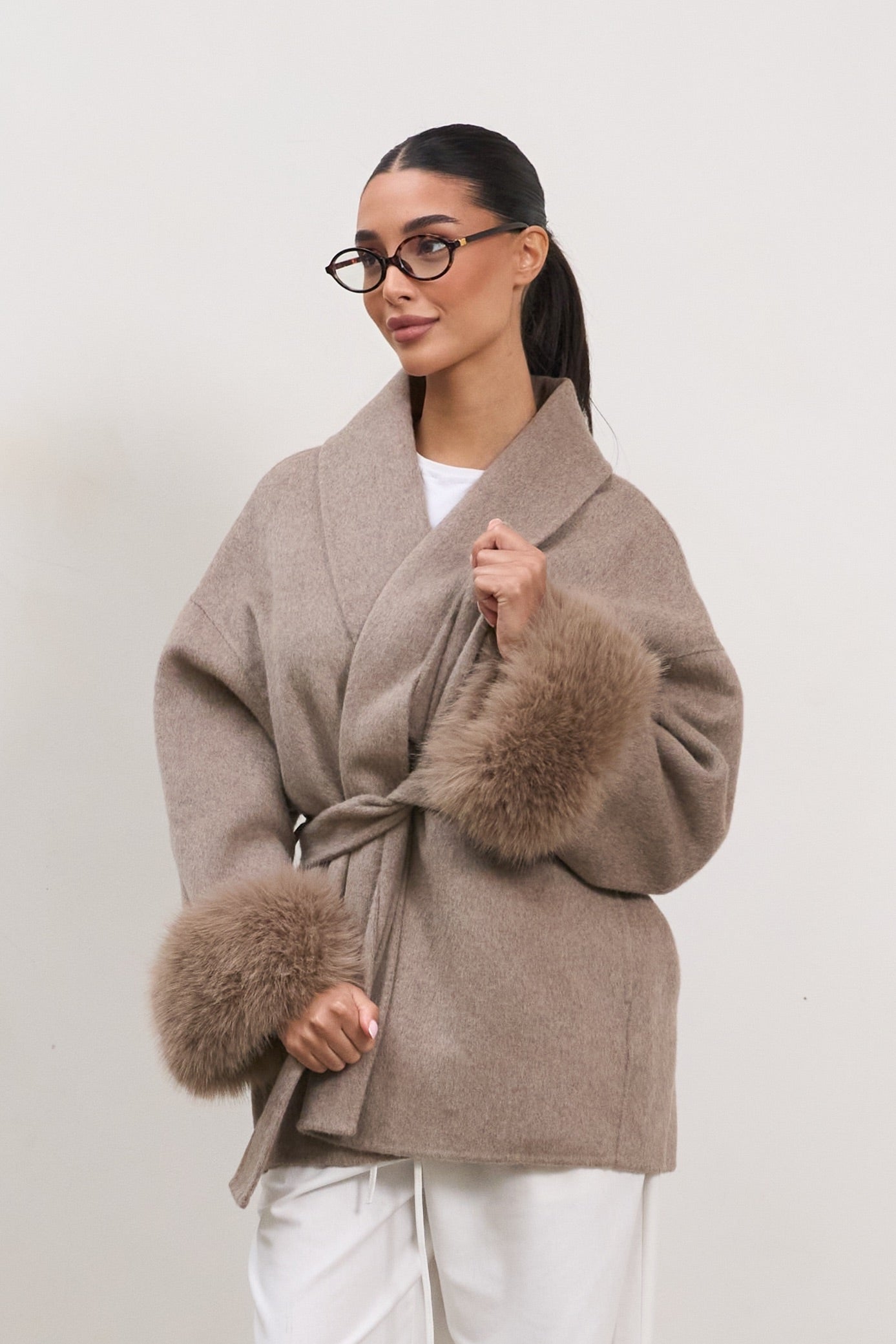 The Luxe Wool Wrap Coat - Taupe-1