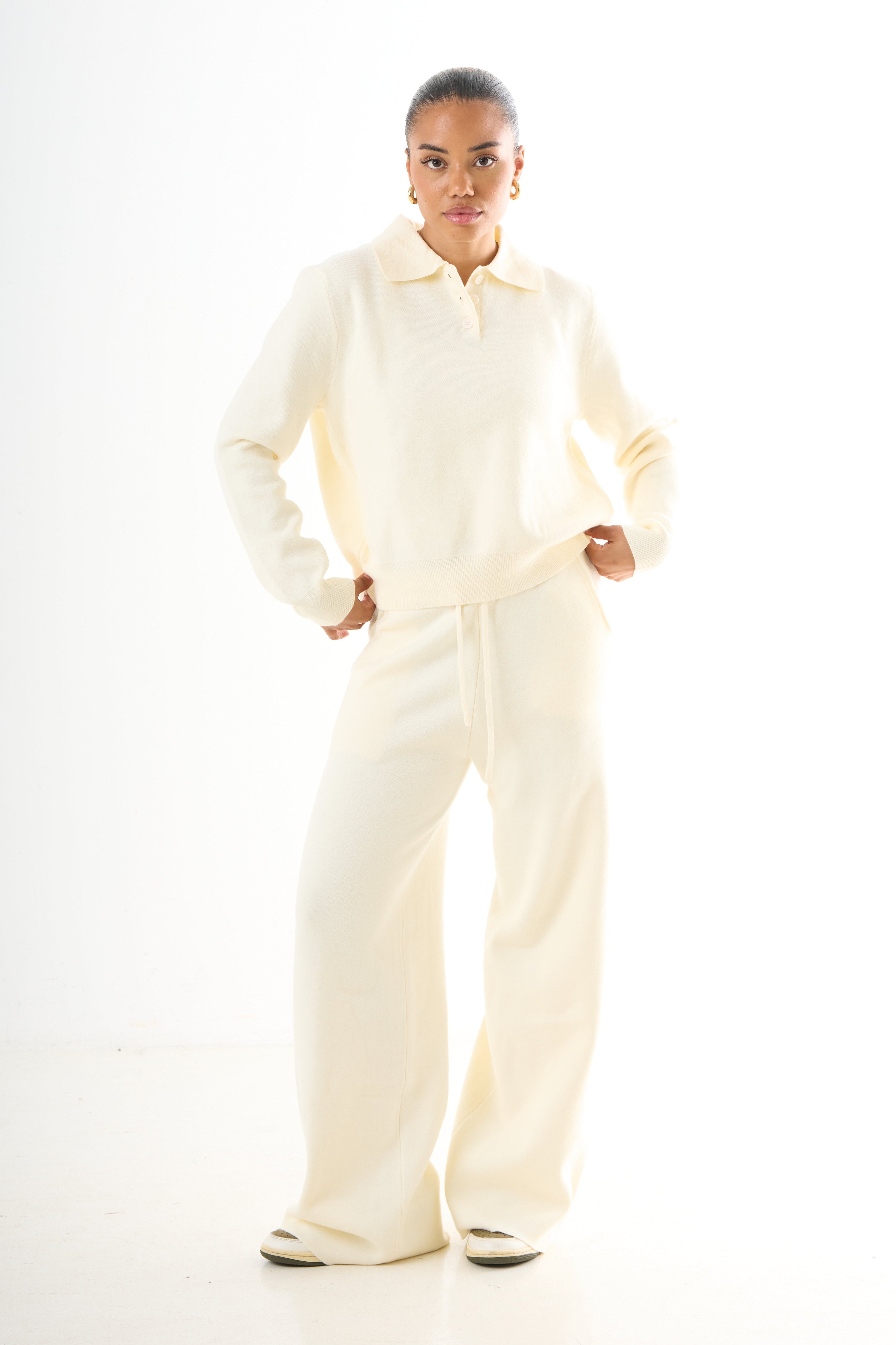 V-neck Knitwear Set - Cream-1