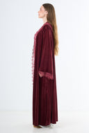 Velvet Lace Abaya - Bordeaux