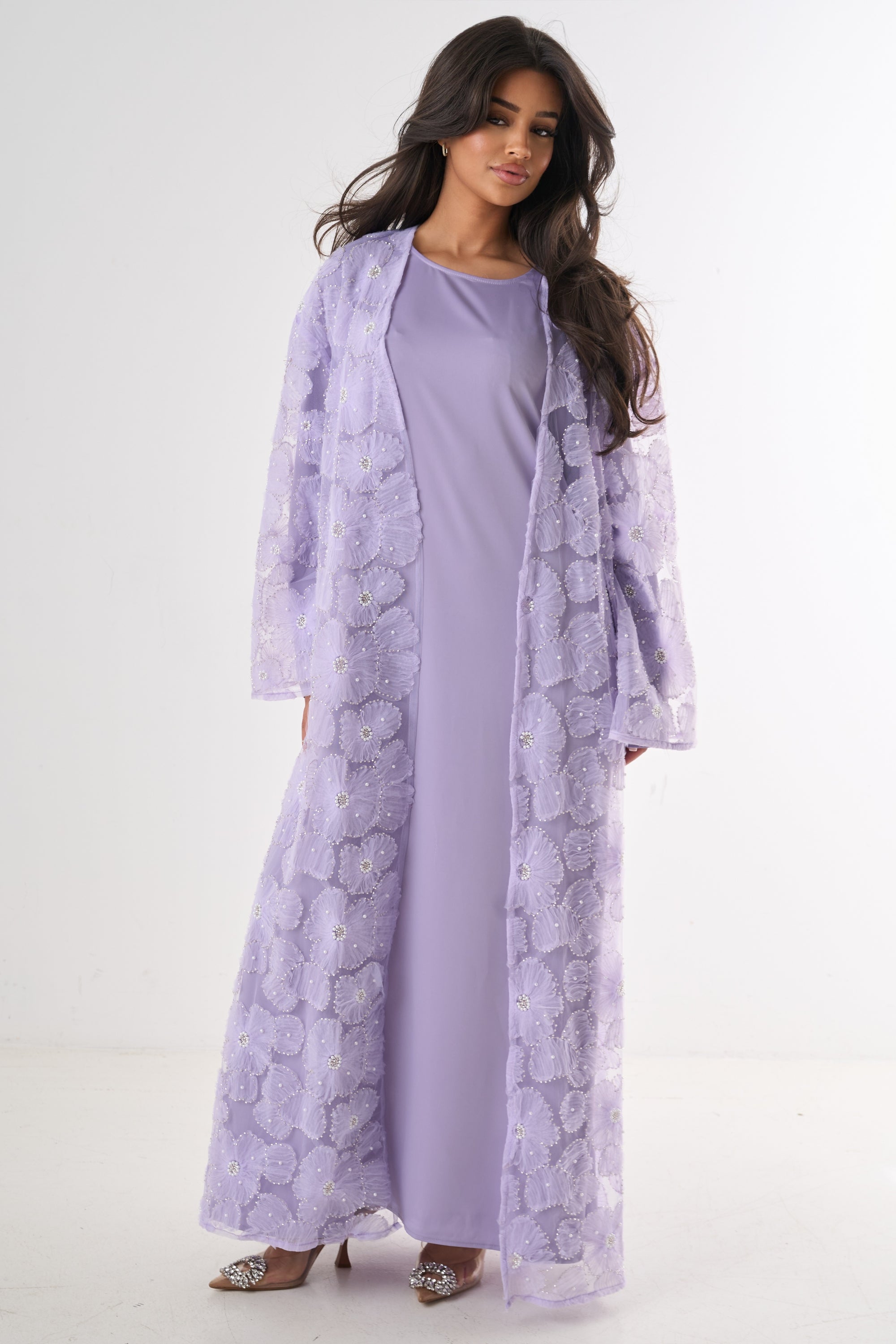 Luxury Flower Abaya 3-Piece Set