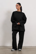 Oversized Long-sleeved T-shirt - Black