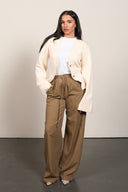 waisted knit cardigan - beige